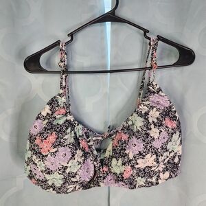 Time and Tru Black With Floral Bikini Top
